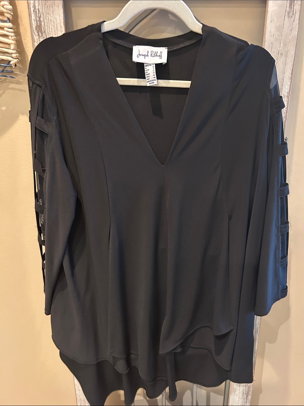 Joseph Ribkoff Black V-Neck Ladder-Sleeve Blouse